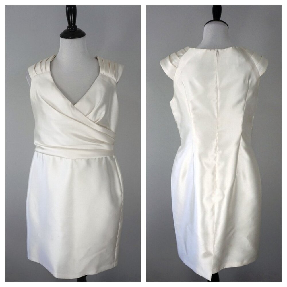 Patra White Mother of the Bride Formal Sleeveless Faux Wrap Pleated Dress 16